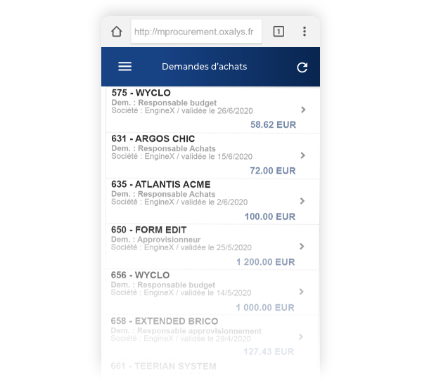 Application mobile Oxalys de gestion et suivi des Achats